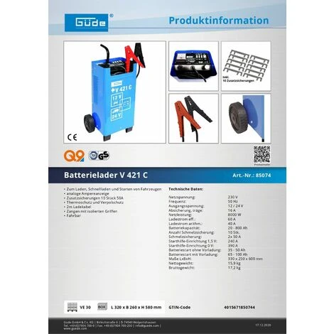 Güde Profi Batterielader 12V/24V 60A Batterieladegerät Ladegerät V 421 C 85074 – Bild 3