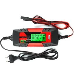 Kkmooncar Batterieladegerat Batterieladegerat Und Wartungsgerat 6V / 12V Intelligentes Automatisches 4A-Batterieladegerat Mit LCD-Bildschirm-Impulsreparaturladegerat Fur Auto-Motorradboot Und Mehr Eu-Stecker