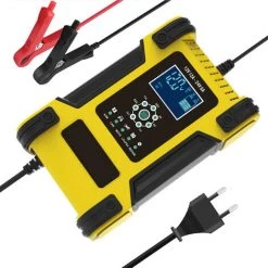 HAPPYSHOPPING 12V 24V 12A 7-stufiges Automatisches Intelligentes Batterieladegerät Multifunktions-Autobatterieladegerät Intelligentes Schnelllade-Impuls-Reparaturladegerät Mit Digitalem LCD-Display,EU, Gelb
