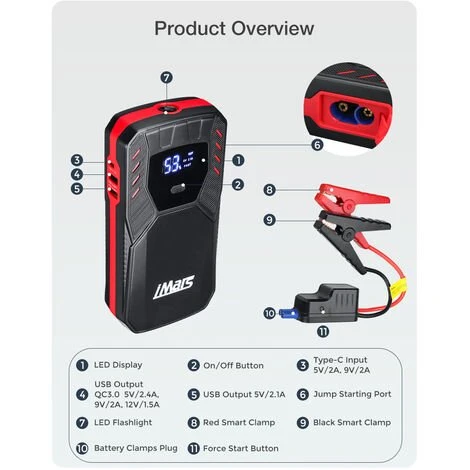 MANTA Auto KFZ Starthilfe 18000mAh 1500A Jump Starter Ladegerät Booster Powerbank LED – Bild 4