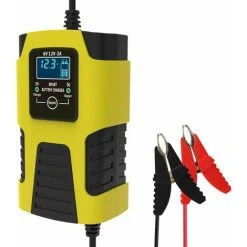 LIFCAUSAL 6V 12V 2A 3-stufiges Automatisches Intelligentes Batterieladegerät Multifunktions-Autobatterieladegerät Intelligentes Schnelles Aufladen Impulsreparaturladegerät Mit Digitalem LCD-Display (gelb)