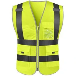 LIFCAUSAL Reflektierende Sicherheitsweste Hochsichtbarer Hygiene-Arbeitsanzug Mehrere Taschen Sicherheitswarnkleidung Straßenverwaltung Bauanzug (L)