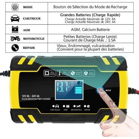 BARES 12V/24V 8A Smart Battery Charger, Level 3 Battery Charger Maintainer Und Auto Repair Funktion Für Auto, Motorrad, LKW, AGM, Gel, Nass, SLA (6-150Ah) – Bild 4