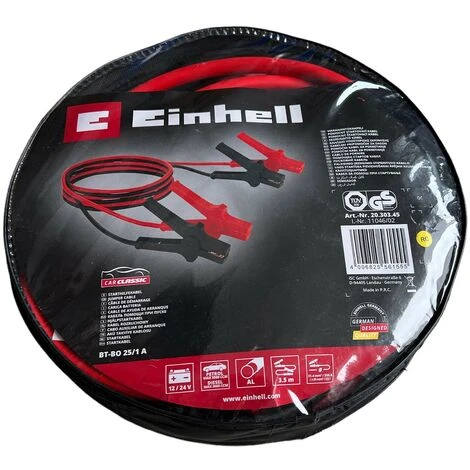 Einhell Starthilfekabel Car Classic, Praktische Tragetasche, Für Benzin- Und Dieselmotoren - Nr.: BT-BO 25/1A