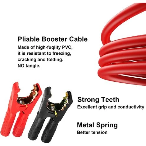 QERSTA Starthilfekabel 12V/24V Kupfer Autobatteriekabel (4M 1500A) - Diesel Starthilfekabel Mit Schutzhandschuhen Und Tragetasche - Für PKW Und LKW – Bild 3