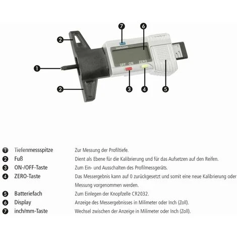 DAYTOOLS Reifen Profiltiefenmesser Tiefenmesser Profilmesser Digital 0-25,4 Mm LC-Display-Anzeige – Bild 5