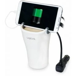 LogiLink KFZ-Autobecherhalterung 2x USB, Micro-USB, Weiß